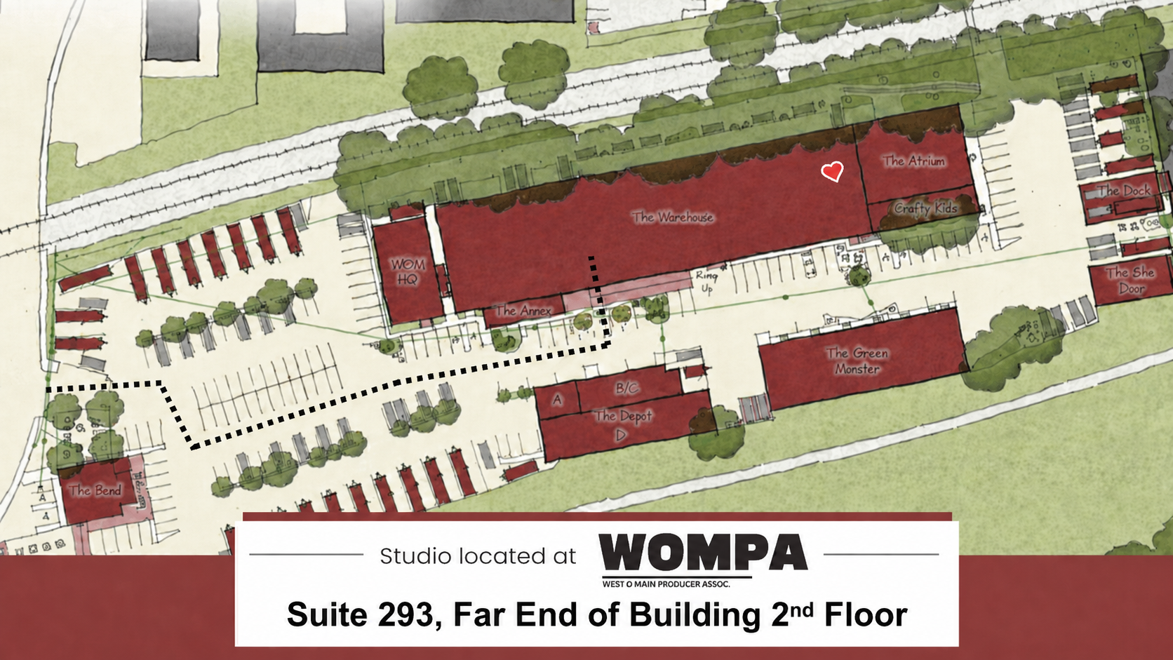 Map of Studio Location Marked by Heart